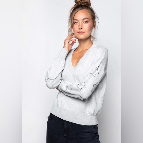 27 Miles Malibu Sweaters - 27 Miles Malibu Star Studded Sweater Pearl Grey Gray Size Small